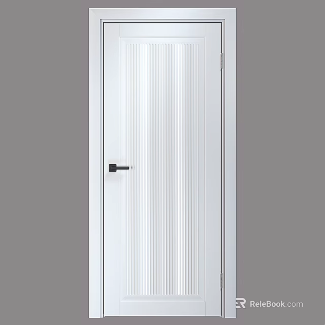 White Hinged Door with Vertical Stripes and Black Handle Modern Sleek Design 3d model