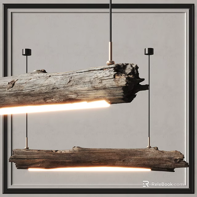 Natural Wooden Pendant Light with Textured Log Design and Warm Illumination for Modern Interiors 3d model 