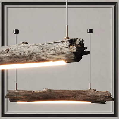 Natural Wooden Pendant Light with Textured Log Design and Warm Illumination for Modern Interiors 3d model