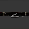 Household Electric Guitar With Black Body And Decorative Stickers On Gray Background