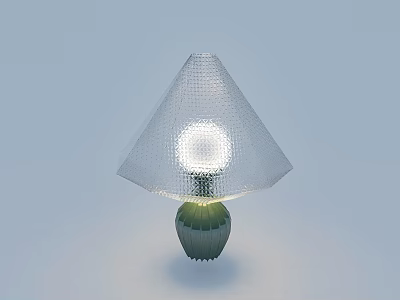 Modern Table Lamp With Glowing Light Transparent Mesh Lampshade And Green Textured Base 3d model