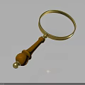 Classic Magnifying Glass Optical Equipment With Golden Frame Wooden Handle And Clear Reflection