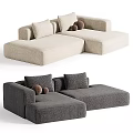 Beige And Dark Gray Modular Sofa With Cushions And Small Round Pillows 3d model