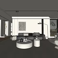Modern Living Room Interior With Dark Grey Sofa White Round Coffee Table And Decorative Painting