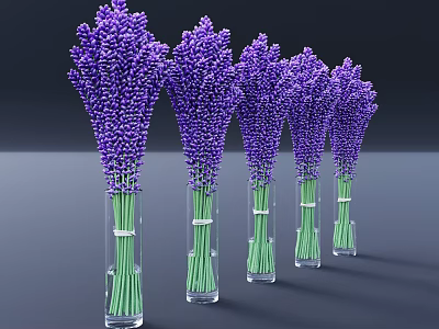 Transparent Vases With Purple Lavender Bouquets And Green Stems Decorative Arrangement 3d model