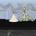 Bridal Photo Check In Spot With Blue Curtain White Flowers And Greenery Decorations