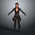 Game Movie Female Character in Black Red Fitted Combat Suit With Braided Pigtails And Headgear
