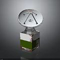 Satellite Dish Antenna Mounted On White And Green Base With Parabolic Reflector And Support Frame