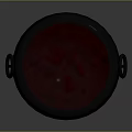 Black Cauldron With Red Liquid And Floating Red Cherries On Gray Background