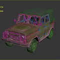 Vintage Olive Green Military Jeep With Weathered Body And Canvas Top