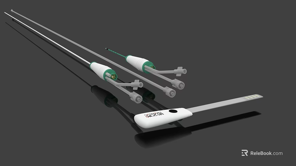 Advanced Medical Devices With Slender Catheters White Green Components And White Device Buttons Label 3d model 