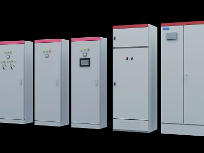Industrial Electrical Control Cabinets With Gray Body Red Top And Control Panels 3d model