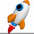 Cartoon 3D Space Rocket Featuring White Body Orange Boosters Blue Details And Flames