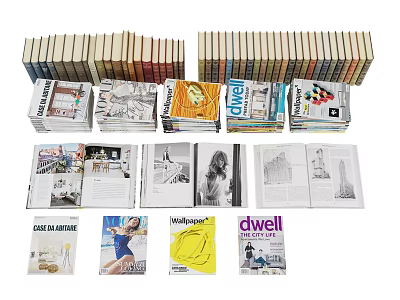 Various Stacked Books And Magazines With Diverse Covers Design Themes And Open Pages 3d model