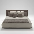 Modern Upholstered Double Bed With Neutral Tones Mattress And Decorative Pillows