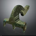 Ancient Bronze Household Item With Decorative Patterns Curved Design And Green Patina