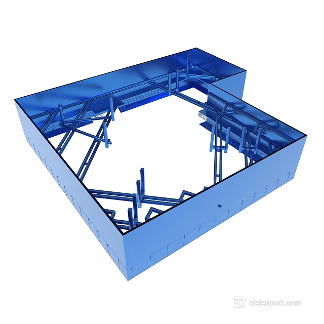 Blue Industrial Structure 3D Model Featuring Metal Support Beams And Frame 3d model