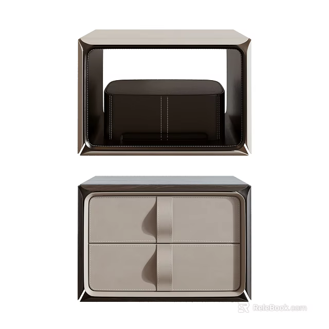 Elegant Modern Nightstand With Two Drawers And Neutral Leather Design 3d model 
