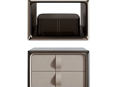 Elegant Modern Nightstand With Two Drawers And Neutral Leather Design 3d model