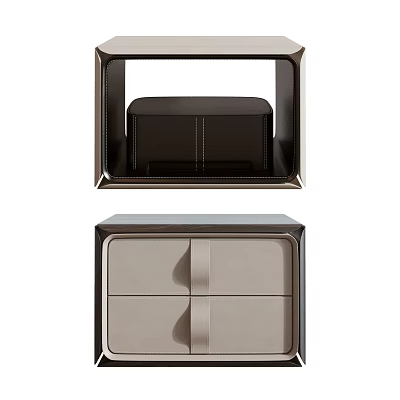Elegant Modern Nightstand With Two Drawers And Neutral Leather Design 3d model