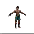 Muscular Warrior Character With Shirtless Torso Blue Patterned Shorts Golden Belt And Black Gloves