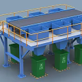 Industrial Sorting Equipment With Platform Blue Bins Green Trash Bins Staircase And Railing