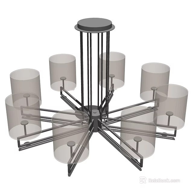 Modern Chandelier With Multiple Cylindrical Fabric Shades And Metallic Frame Structure Design 3d model 