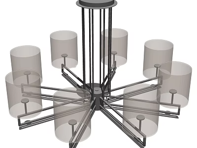Modern Chandelier With Multiple Cylindrical Fabric Shades And Metallic Frame Structure Design 3d model