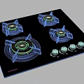 Sleek Black Gas Cooktop with Four Burners and Control Knobs for Modern Kitchens 3d model