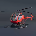Red Helicopter With Clear Cockpit Black Rotors And Landing Skids On Dark Gray Background