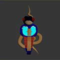 Colorful Snake Shaped 3D Sculpture With Blue Red Sections And Golden Curved Accents