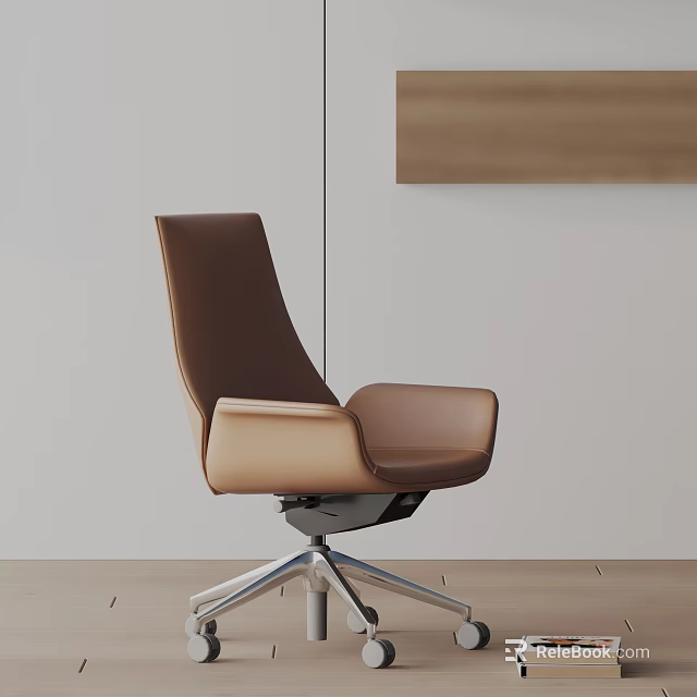 Modern Brown Leather Office Chair With Sleek High Back Armrests And Silver Metal Base 3d model 