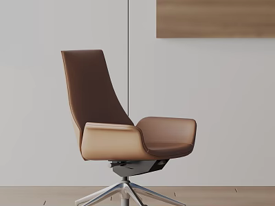 Modern Brown Leather Office Chair With Sleek High Back Armrests And Silver Metal Base 3d model