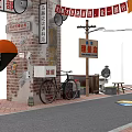 Retro Street Scene Featuring Old Time Cinema Small Grocery Brick Walls Neon Lights Zebra Crossing