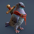 Fantasy Pigeon Character Design With Wooden Hammer And Red Sash