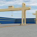 Industrial Gantry Crane Equipment With Yellow Beam Structure And Blue Industrial Building Background