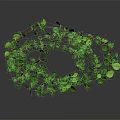 Green Leafy Plant With Red Vines In Spiral Shape On Dark Background