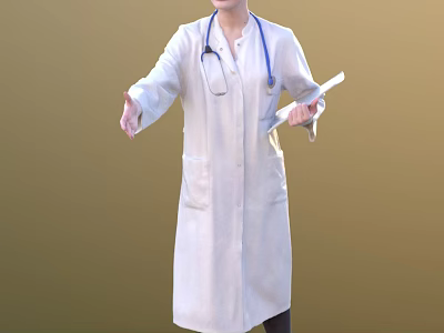 Woman Doctor In White Coat With Stethoscope Holding Medical Folder On Brown Background 3d model