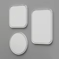 Stylish Black Framed Mirrors In Different Shapes On Grey Bathroom Wall With Sink Reflection