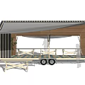 Functional Mobile Trailer With Awning Wooden Structure Tables And Benches For Outdoor Use