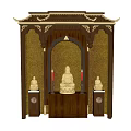 Buddhist Shrine Cabinet With Wooden Structure Golden Buddha Statue And Red Candles Decor