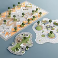 Park Landscape Design Layout with Geometric Green Spaces Circular Areas and Trees 3d model