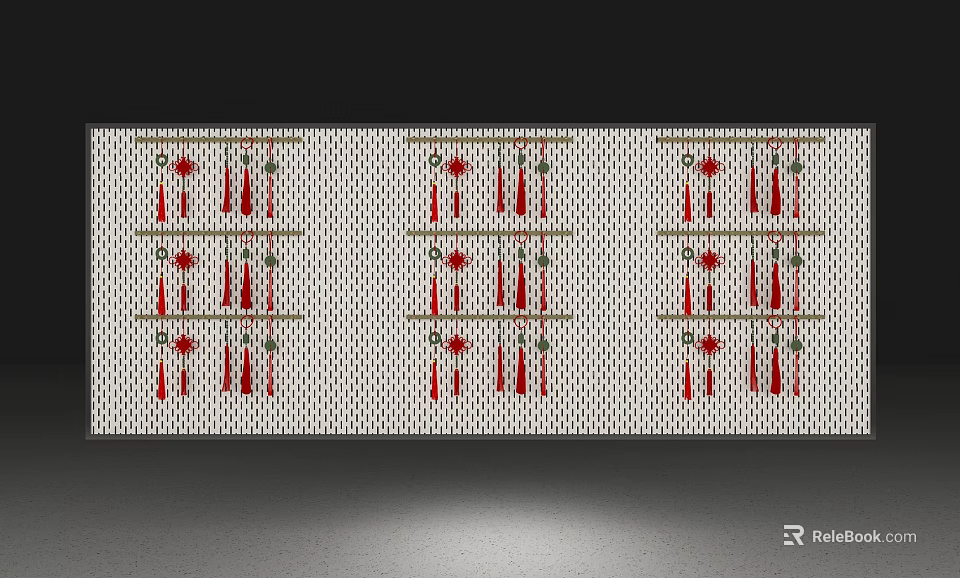 Red Hanging Ornaments Modern Design Multiple Pendants On White Grid Background 3d model