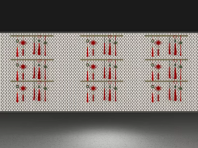 Red Hanging Ornaments Modern Design Multiple Pendants On White Grid Background 3d model