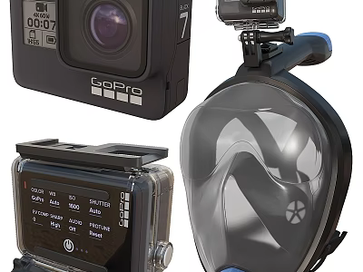 GoPro Action Camera Accessories Bundle with Waterproof Case Dive Mask Mount and Control Screen 3d model