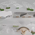 Modern Architectural Models Featuring Various Shaped Leaf-like Curved And Wooden Design Structures 3d model