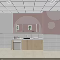 Interior With Pink Walls White Tiled Wainscoting Green Plant Paintings Brown Gray Armchairs Green Plants