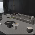 Modern Living Room With Beige Sofa Black Coffee Table Set Floor Lamp And Area Rug