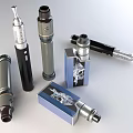 Daily Life Electronic Cigarette Devices Showing Different Designs And Blue Packaging Boxes 3d model