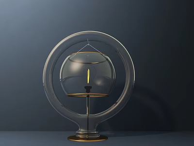 Transparent Circular Table Lamp With Glass Sphere And Gold Base On Dark Background 3d model